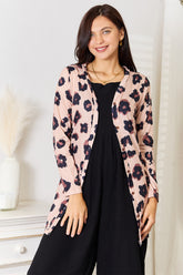 Double Take Printed Button Front Longline Cardigan Leopard OutfitFlow