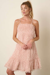 Mittoshop Feather Ruffle Hem Mini Cami Dress Blush OutfitFlow