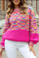 Rainbow Confetti Drop Shoulder Sweater Hot Pink OutfitFlow