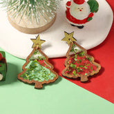 Christmas Tree Star Earrings Green onesize OutfitFlow