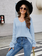 Openwork Dropped Shoulder Long Sleeve Sweater Sky Blue OutfitFlow