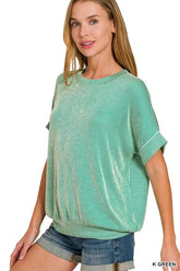 Zenana Corded Rib Short Sleeve T-Shirt K GREEN OutfitFlow