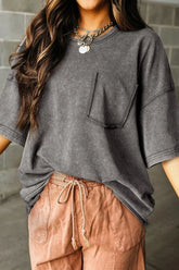 Mineral Wash Half Sleeve Vintage T Shirt Gray OutfitFlow