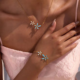 Resin Flower Necklace and Bracelet Jewelry Set Gold One Size OutfitFlow