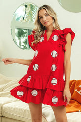 Sequins Baseball Patch Gameday Dress RED OutfitFlow