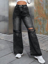 Distressed Wide Leg Jeans with Pockets Dark Gray OutfitFlow