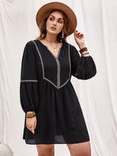 Plus Size Notched Balloon Sleeve Mini Dress Black OutfitFlow