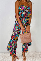 Printed Tube Wide Leg Jumpsuit Floral OutfitFlow