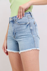 Judy Blue Full Size Tummy Control Raw Hem Denim Shorts Plus Size Light OutfitFlow