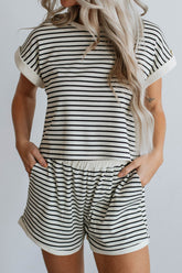 Striped Contrast Top and Shorts Set Stripe OutfitFlow