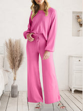 Long Sleeve Lounge Top and Drawstring Pants Set Pink OutfitFlow