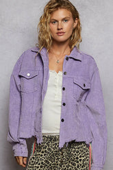 POL Button Down Corduroy Trucker Jacket Lavender OutfitFlow