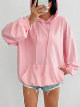 Devine Drawstring Long Sleeve Hoodie Blush Pink OutfitFlow