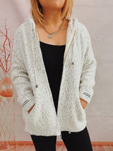 Zip Up Drawstring Long Sleeve Hooded Sweater White OutfitFlow