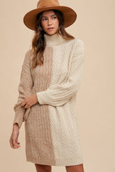 Annie Wear Color Block Turtleneck Sweater Dress Taupe OutfitFlow