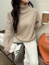 Turtleneck Long Sleeve Sweater Khaki OutfitFlow