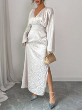 Leopard Surplice Long Sleeve Maxi Dress Apricot OutfitFlow