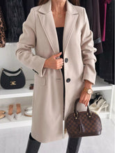 Lapel Collar Long Sleeve Coat Khaki OutfitFlow