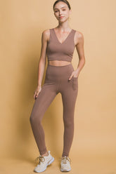 Love Tree High Waist Leggings with Side Pockets Taupe OutfitFlow