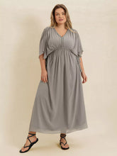 Plus Size V-Neck Flutter Sleeve Dress Gray OutfitFlow