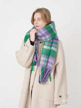 Fringe Plaid Polyester Scarf Purple White Green plaid One Size OutfitFlow
