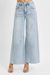 RISEN Full Size High Rise Ankle Wide Palazzo Jeans Plus Size LIGHT OutfitFlow