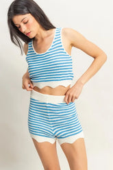 HYFVE Striped Cropped Tank and Shorts Set BLUE CREAM OutfitFlow
