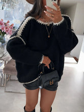 Contrast Trim Oversized Sweater Black OutfitFlow