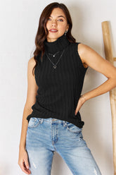 Basic Bae Full Size Ribbed Turtleneck Tank Black OutfitFlow