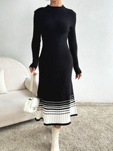 Contrast Mock Neck Long Sleeve Sweater Dress Black OutfitFlow