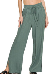 Zenana Linen Drawstring Pants ASH JADE OutfitFlow