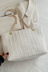 Polyester Texture Chain Tote bag White One Size OutfitFlow