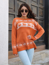 Round Neck Long Sleeve Sweater Orange OutfitFlow