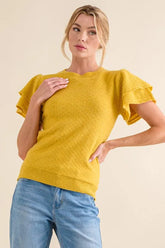 And The Why Double Layered Ruffle Sleeves Sweater Top MUSTARD OutfitFlow