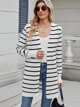 Open Front Long Sleeve Cardigan Stripe OutfitFlow