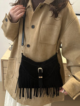 Fringe Solid Color Shoulder Bag Black One Size OutfitFlow