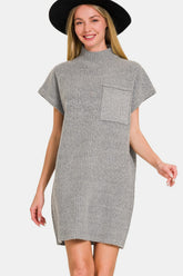 Zenana Short Sleeve Sweater Mini Dress Grey OutfitFlow