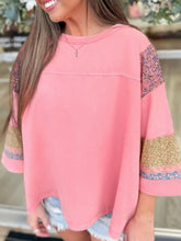 Floral Color Block Patchwork Long Sleeve Top Dusty Pink OutfitFlow