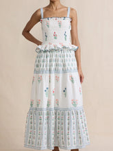 Smocked Ruffled Square Neck Maxi Dress White OutfitFlow