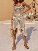 Openwork Scoop Neck Spaghetti Strap Cover-Up Dress Beige One Size OutfitFlow