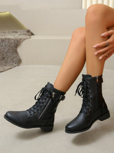 PU Leather Lace-Up Boots Black OutfitFlow