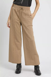 Umgee Cable Knit Textured Wide Leg Pants TAUPE OutfitFlow