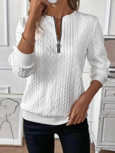 Texture Half Zip Long Sleeve Sweatshirt White OutfitFlow