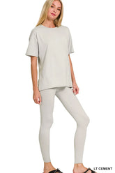 Zenana Brushed Dty Microfiber Short Sleeve Top and Pants Loungewear Set LT CEMENT OutfitFlow