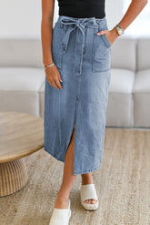 Tied Slit Denim Skirt Medium OutfitFlow