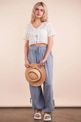 VERY J Front Tie Crochet Crop Top Ivory OutfitFlow
