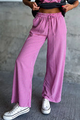 Plaid Wide Leg Pants with Pockets Fuchsia Pink OutfitFlow