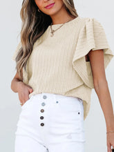 Round Neck Ruffle Sleeve Top Cream OutfitFlow