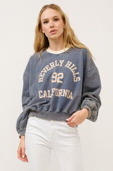 And The Why BEVERLY HILLS 92 CALIFORNIA Contrast Crop Sweatshirt Stone OutfitFlow