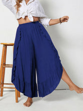 Plus Size Ruffled Wide Leg Pants Royal Blue OutfitFlow